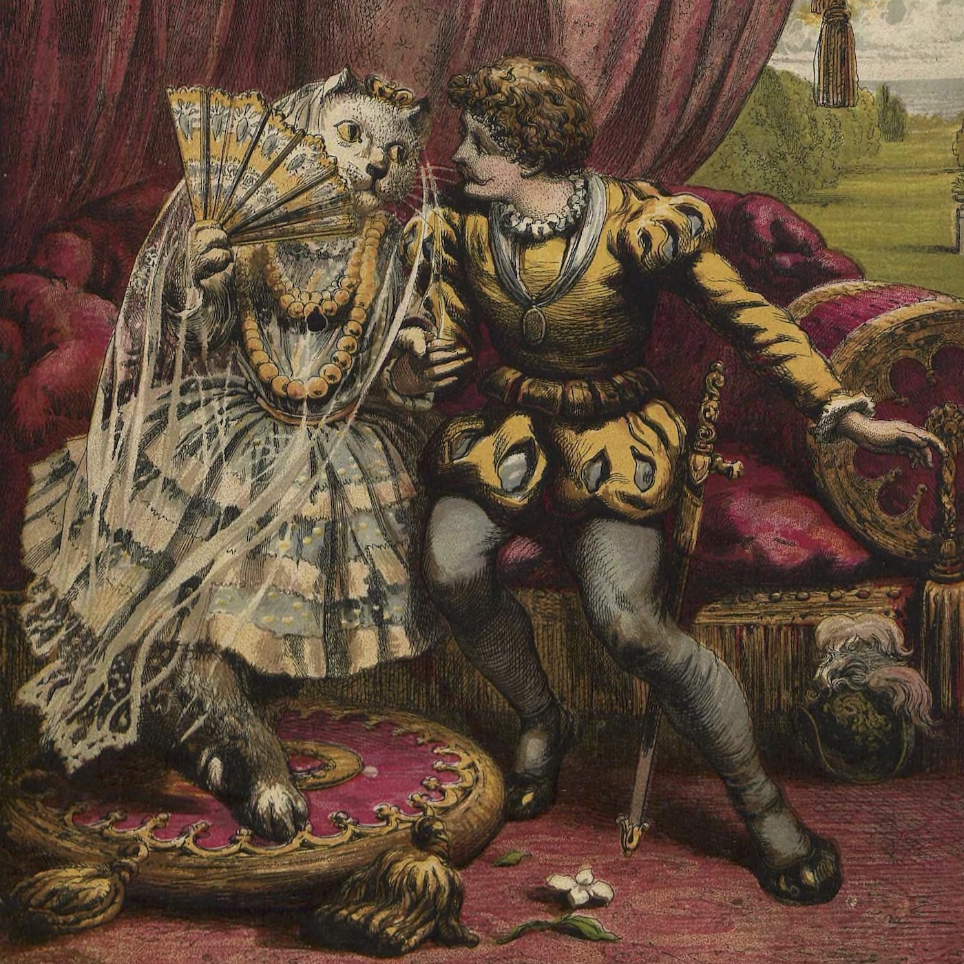Den hvide kat og Manfred sidder på en sofa (Kunstner ukendt) (1875)